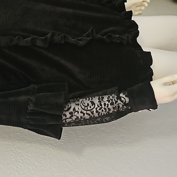 POL Velvet Lace Ruffle Witchy Goth Castlecore Long Sleeve Oversized Blouse - Picture 5 of 10